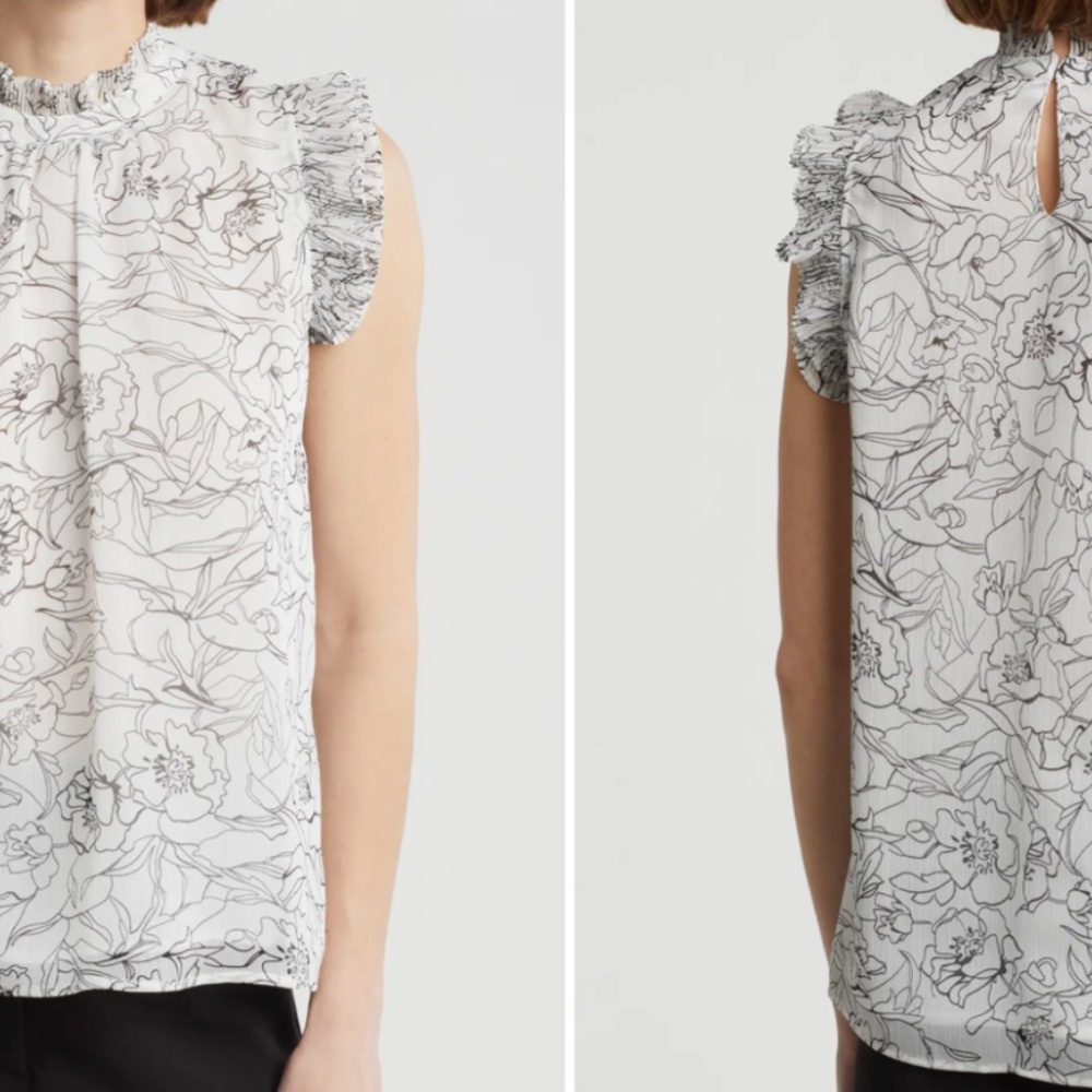 T Tahari Flutter Ruffle Cap Sleeve Blouse XL Navy Paisley BRAND NEW - Picture 6 of 6